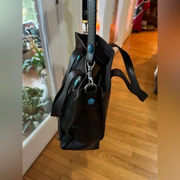 Patricia Nash genuine hair-on hide cowhide and leather shoulder bag - Picture 11 of 15